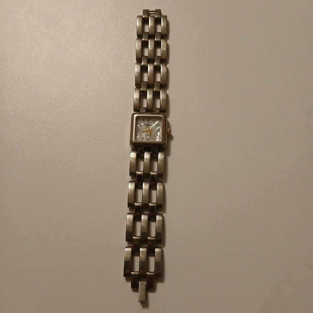 Vintage 90s Saint Laurent Women's Silver Tone Square MOP Dial Quartz Watch - Picture 3 of 17